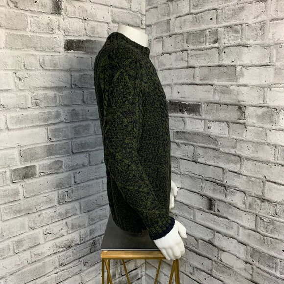 Vintage 90s Cable Knit Fisherman Chunky Sweater Large Black Olive Green Preppy - Picture 3 of 12